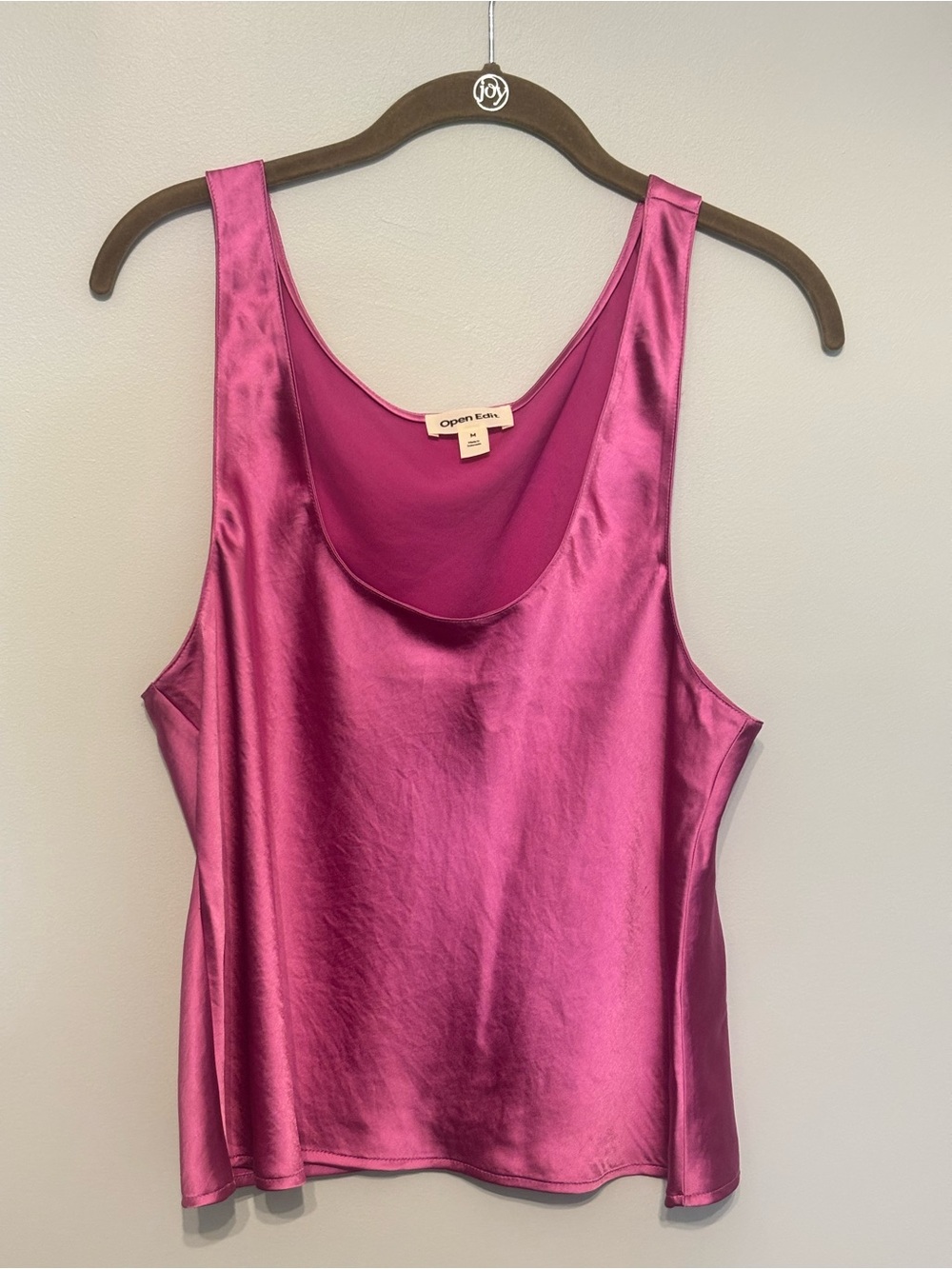 Open Edit Fuchsia Scoop Neck Satin Tank
